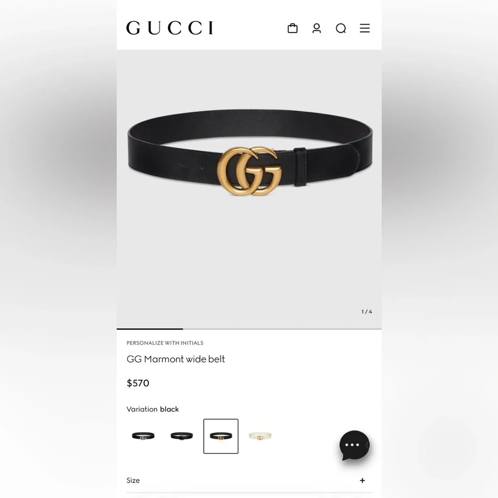 Gucci Black Leather Belt with Gold Double G Buckle - Picture 1 of 5